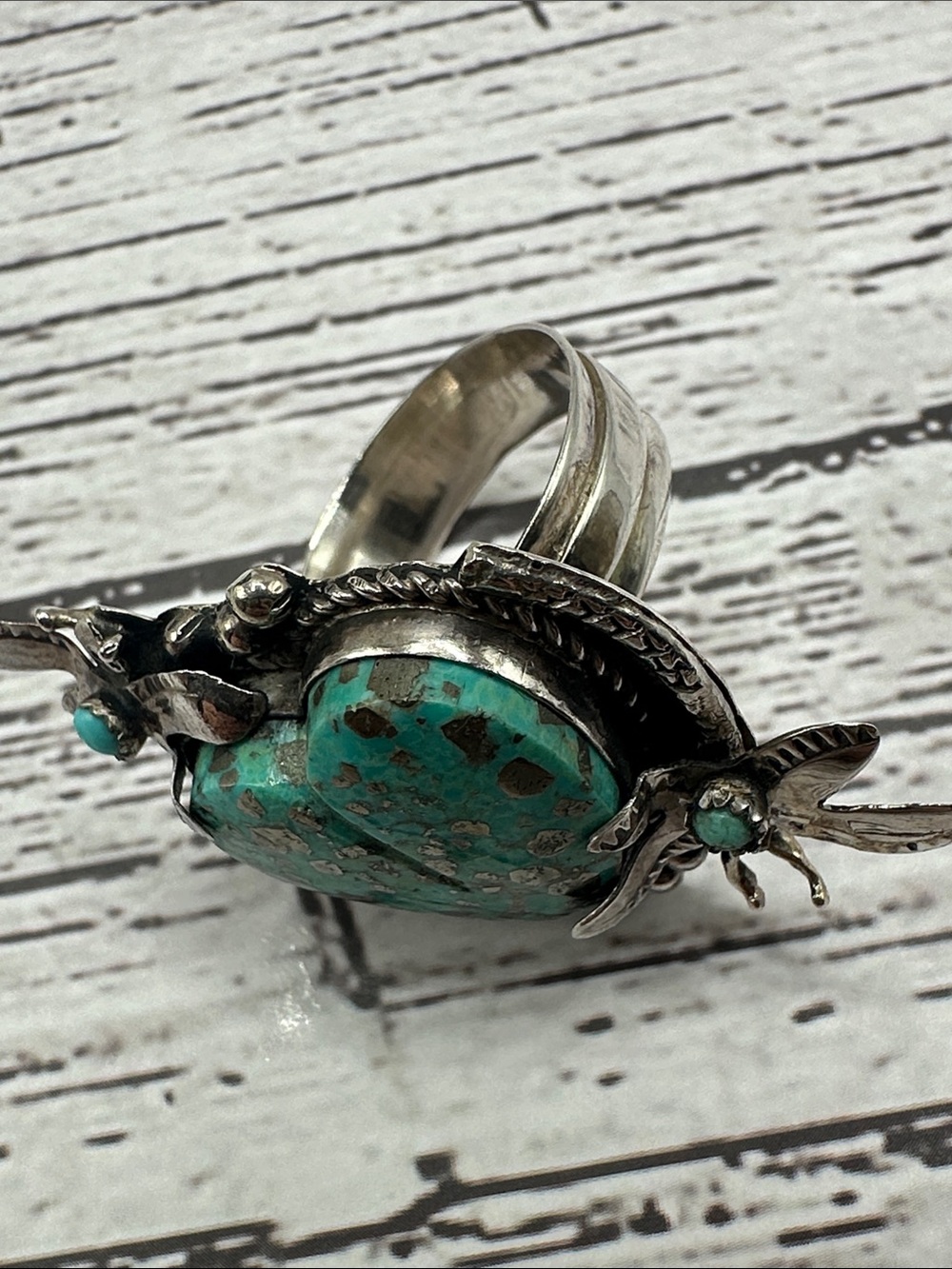 Turquoise Heart Butterfly Accent Sterling Silver Ring - Picture 6 of 9